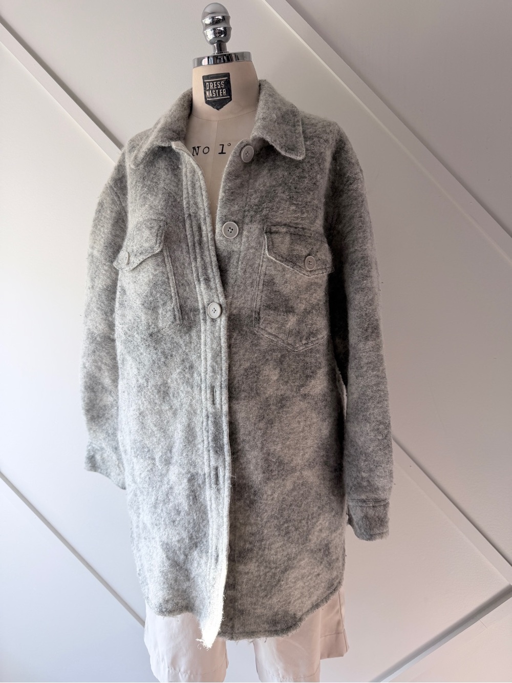 Wilfred Gray Fuzzy Wool-Blend Utility Jacket